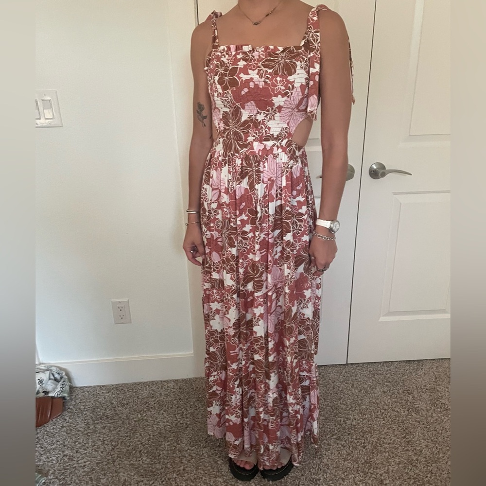 Floral Maxi sun Dress - Pink and Brown